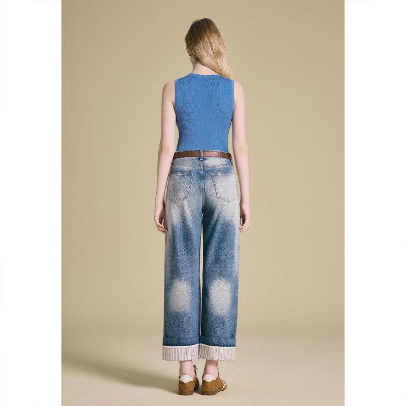 PSALTER诗篇2025年夏季百搭复古大U领弹力坑条纹宽肩针织背心女 石灰蓝 S 36