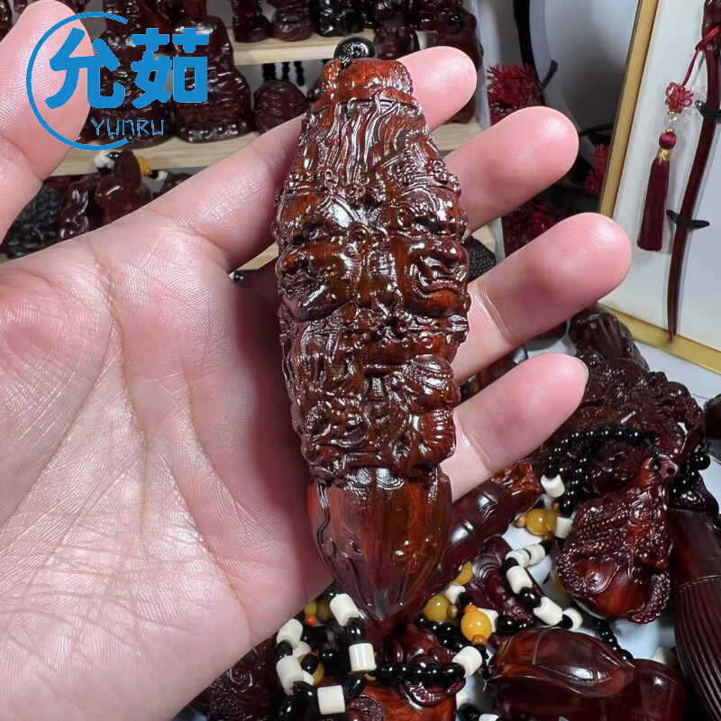 允茹小叶紫檀木雕刻大黑天金刚降魔杵手把件汽车挂件文玩随身盘玩 小叶紫檀大黑天胖降魔杵9厘米手