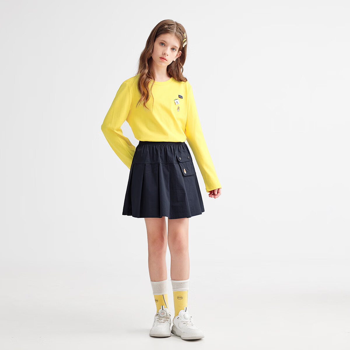 暇步士（Hush Puppies）【云轻棉】童装男女童秋季新款柔软舒适时尚活力色彩圆领衫 糖果黄 140 cm