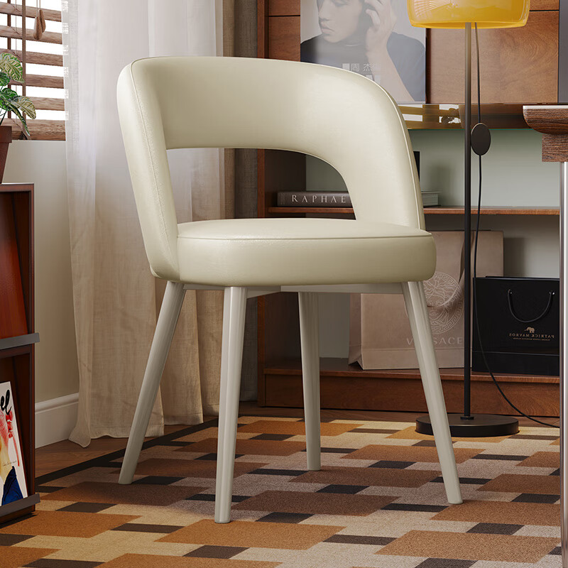 顾家家居（KUKA）意式极简休闲靠背椅化妆椅餐椅办公椅金属高脚百搭卧室DS7970YQ 【浅云米】