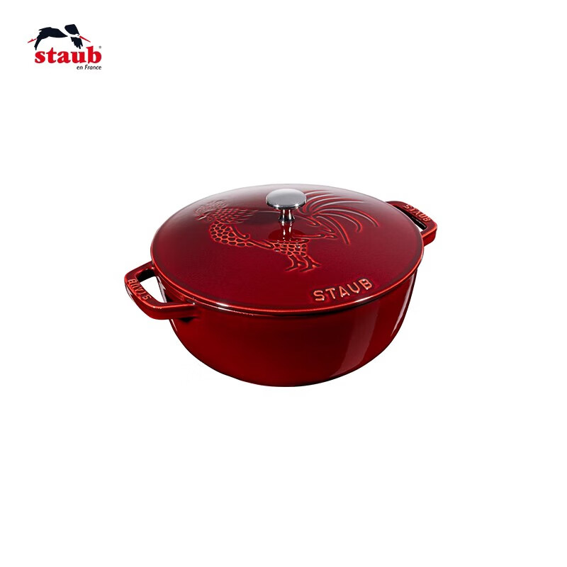 琺寶（staub）琺瑯鑄鐵鍋24cm深燒鍋媽咪鍋燉鍋燜燒鍋煲湯鍋無涂層七夕 【深燒鍋】_公雞圖案 24cm