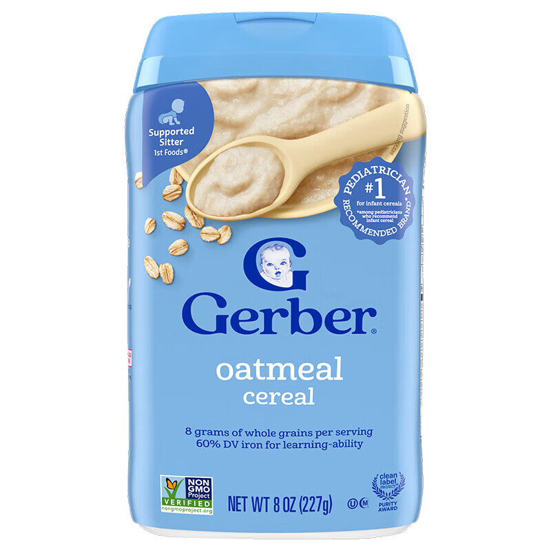 嘉寶(GERBER)嬰兒米粉原味大米營(yíng)養米粉初段輔食美國進(jìn)口 原味高鐵燕麥米粉 227g*1罐