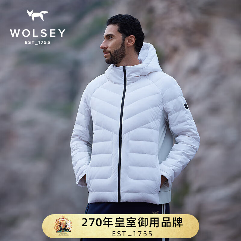 WOLSEY邓恩高尔夫鹅绒羽绒服保暖防寒连帽款户外轻量化羽绒服男士 亮白色 L (175)