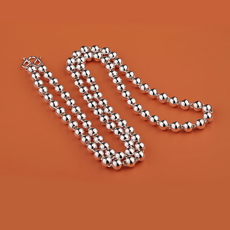 老银匠银项链女圆珠素链情侣简约佛珠男士银链大人小孩长短款足银毛衣链 可定制长度