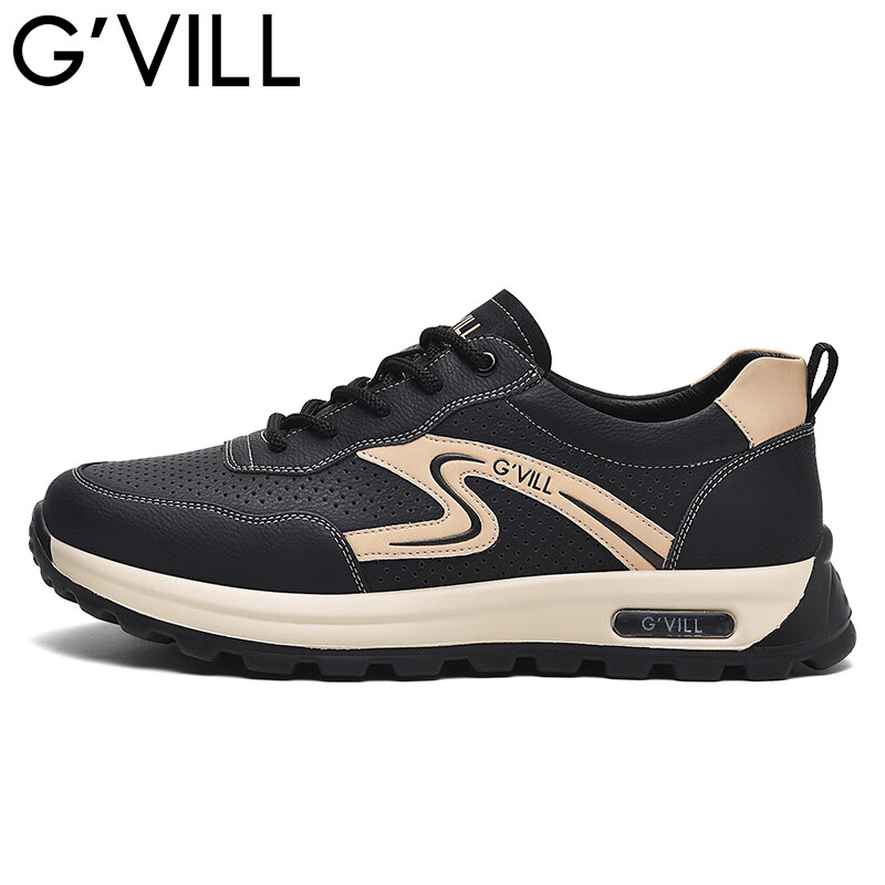 贵之步新款百搭2026男士夏季镂空运动鞋打孔透气厚底防滑百搭休闲健步鞋 黑杏[镂空透气] G1705 42 （皮鞋码）