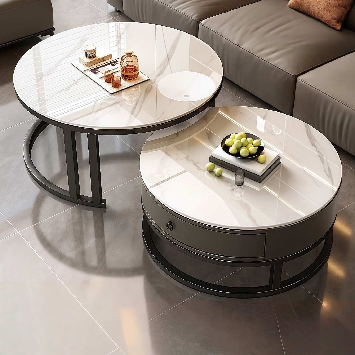 古璞佳岩板茶几客厅现代简约轻奢小户型待客茶桌沙发玻璃边几阳台小角几