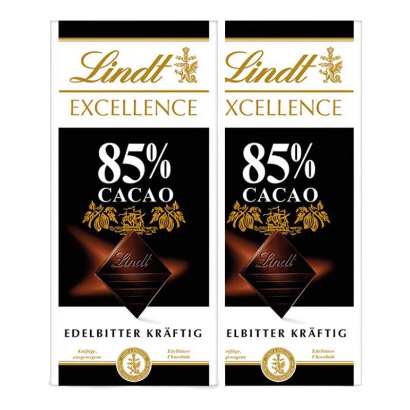 瑞士蓮（Lindt）新鮮日期瑞士蓮德國(guó)進(jìn)口黑巧克力純可可脂100特醇排塊 85超值2塊