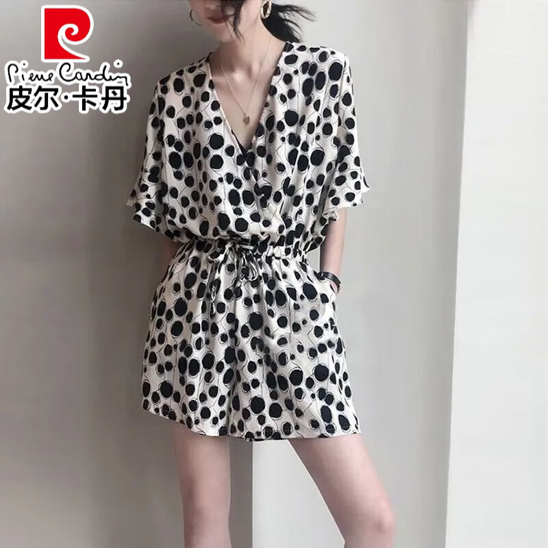 皮爾卡丹（pierre cardin）夏季新款歐洲站小個子連體衣女薄款連身雪紡V領(lǐng)波點(diǎn)連體短褲套裝 圖片色 S