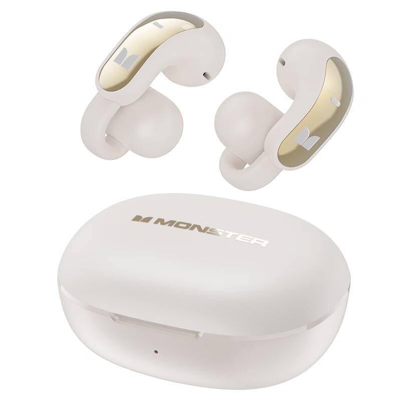 魔声（Monster）Open Ear AC228 蓝牙耳机耳夹式骨传导概念开放式无线不入耳运动跑步游戏通话降噪挂耳 蓝牙6.0 暖阳白【轻盈版久戴无感+70h续航】