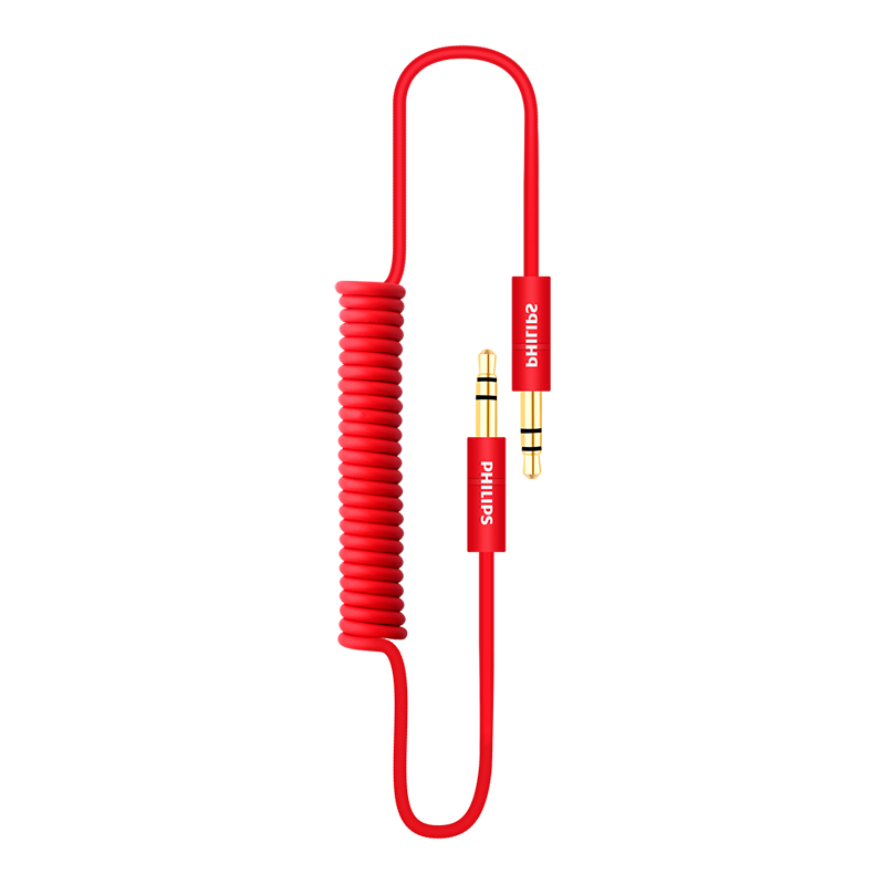 飞利浦aux音频线车载音箱伸缩弹簧3.5mm对录线车用 双头公对公音频线车载线SWR2102 红色弹簧线SWR2102 1米