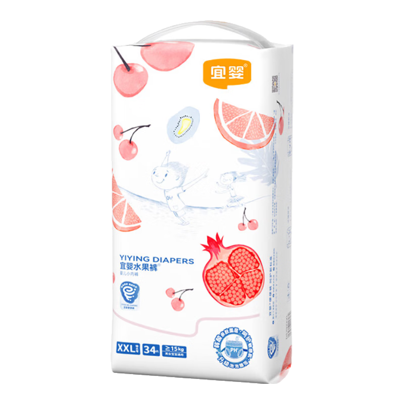 宜婴弱酸亲肤超薄水果拉拉裤宝宝柔软舒适尿不湿 拉拉裤XXL34片*2包