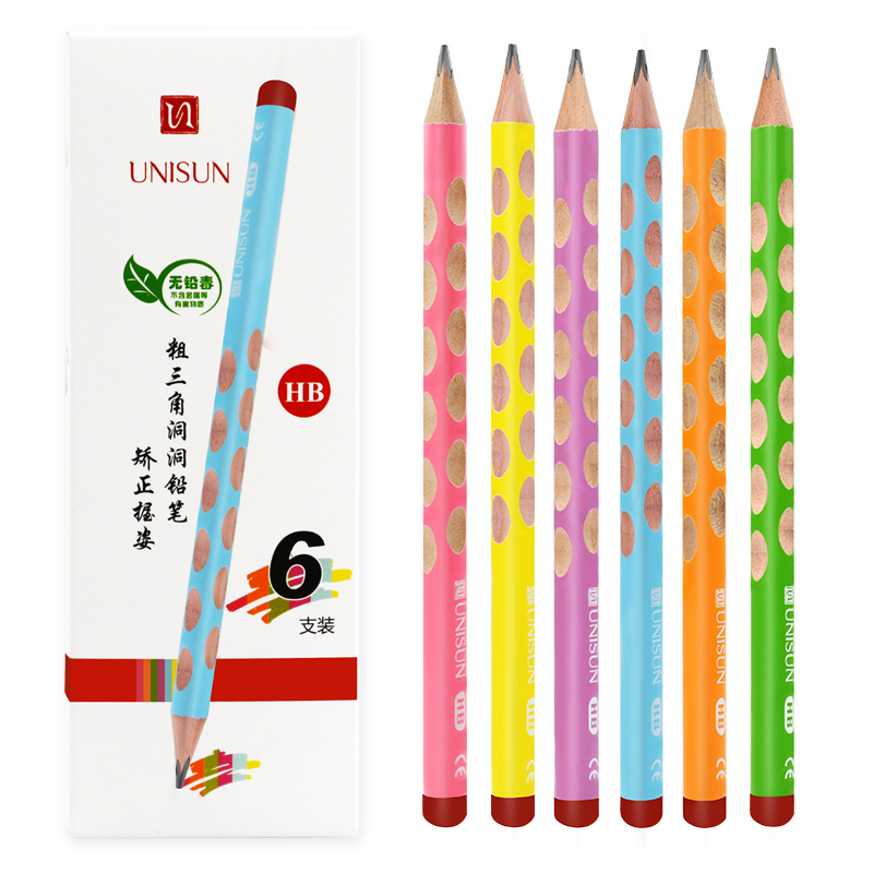 UNISUN洞洞铅笔粗杆彩色洞洞笔儿童三角铅笔HB 6支/盒 粗杆洞洞铅笔