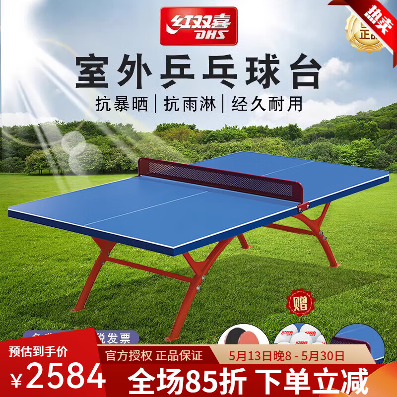 红双喜（DHS）室外防雨防晒8181乒乓球桌NEO大彩虹学校操场标准T2828乒乓球台 户外8181球桌（球拍+网架+50球）