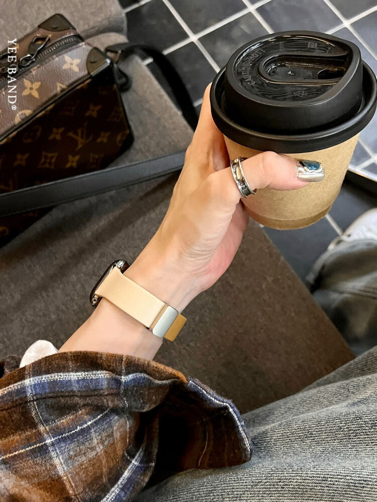 之宋IAM磁吸小羊皮质表带适用applewatch3456789代S10S8S9iwatch 棕撞奶白 42mm10代送贴膜