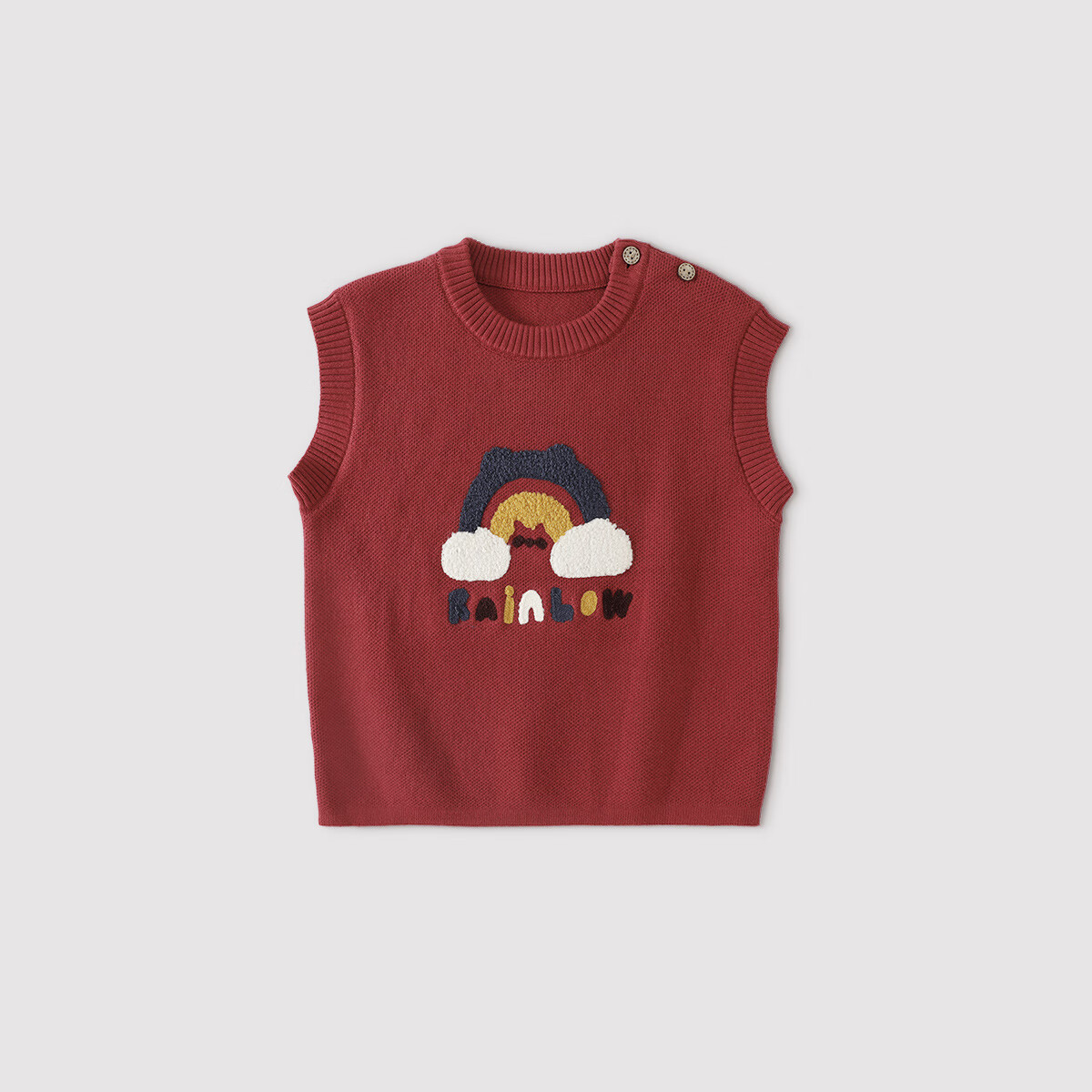 巴厘小猪儿童针织衫马甲秋季2025新款男童背心纯棉线衣宝宝上衣女童毛衣 红色 90