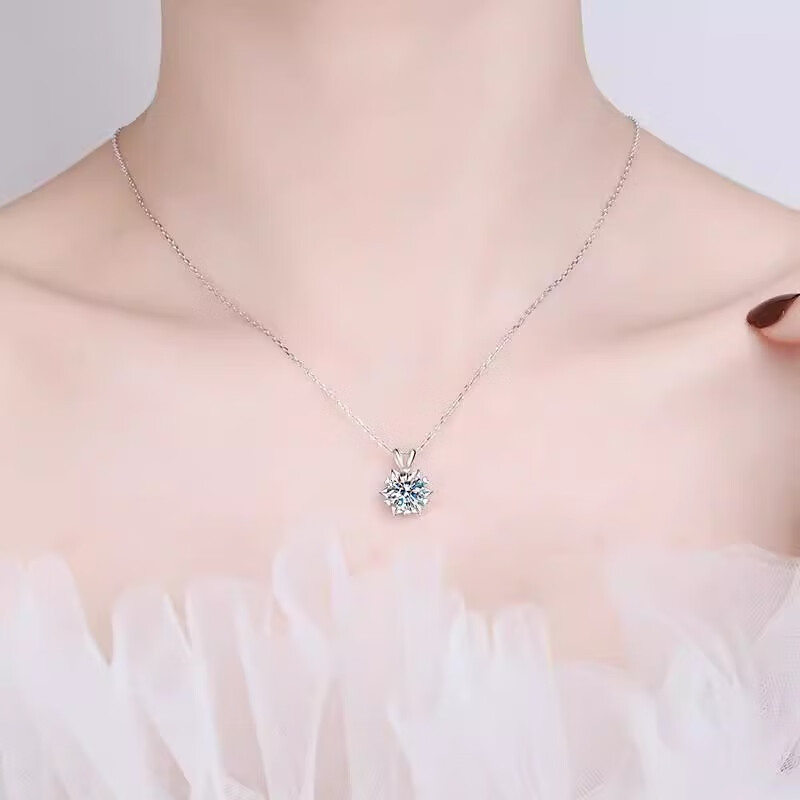 I Do铂金PT950雪花钻石项链女培育钻石单钻吊坠订婚求婚女友情人节 雪花-1克拉钻项链