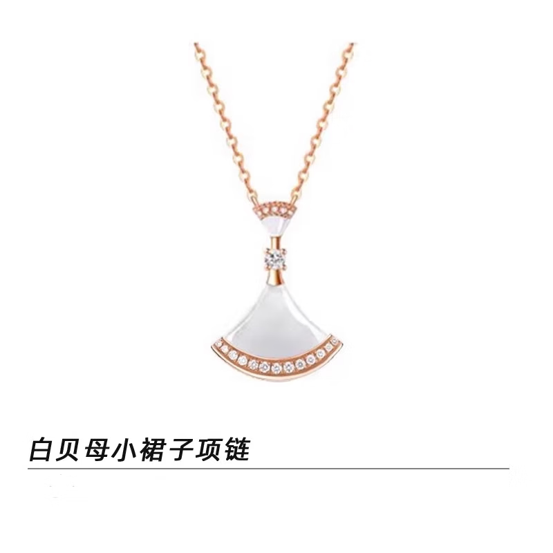 庆语925银红色小裙子吊坠扇形项链配饰女款彩金气质锁骨链多巴胺饰品 白贝母双小裙子项链【送礼盒】 京东折扣/优惠券