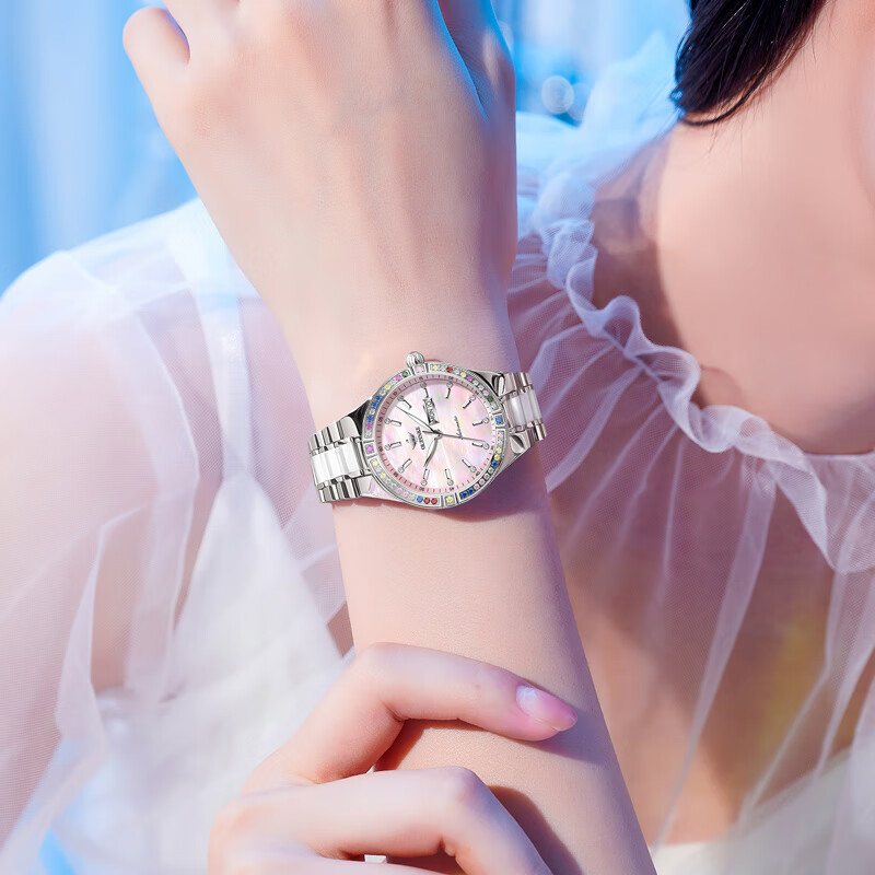 欧品客瑞士正品浪琴手表女全自动机械表双日历夜光防水专用女表 本色粉面【升级版】 33mm