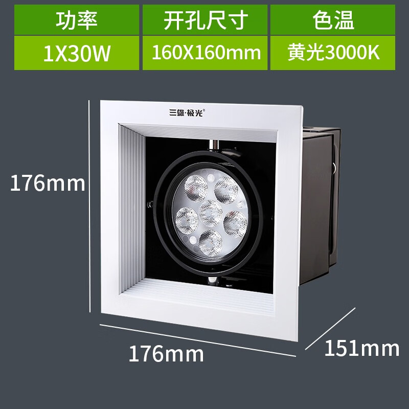三雄極光星際雙頭斗膽燈6W15W30W天花射燈商場(chǎng)服裝店LED格柵射燈 單頭 30W 3000K