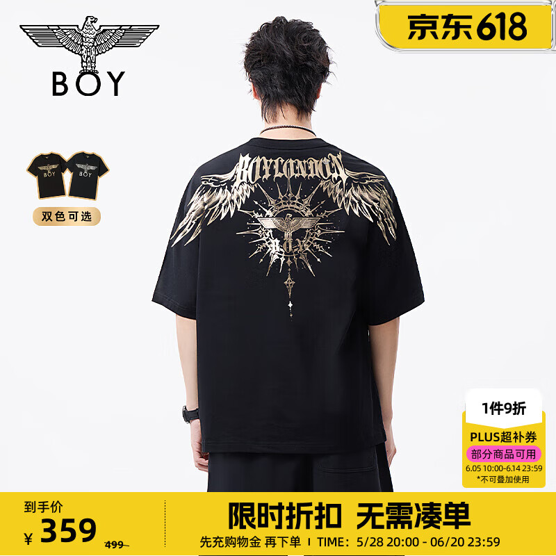 BOY LONDON【暗黑羅盤】春夏男女同款燙金印花潮牌短袖T恤N01906 黑印金 M