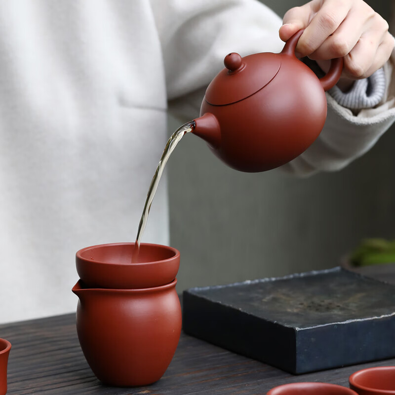 京峰阁功夫茶具套装 高档轻奢紫砂壶整套 宜兴原矿纯全手工西施壶泡茶壶 西施紫砂壶套装【吴亚维】 6人饮 10件