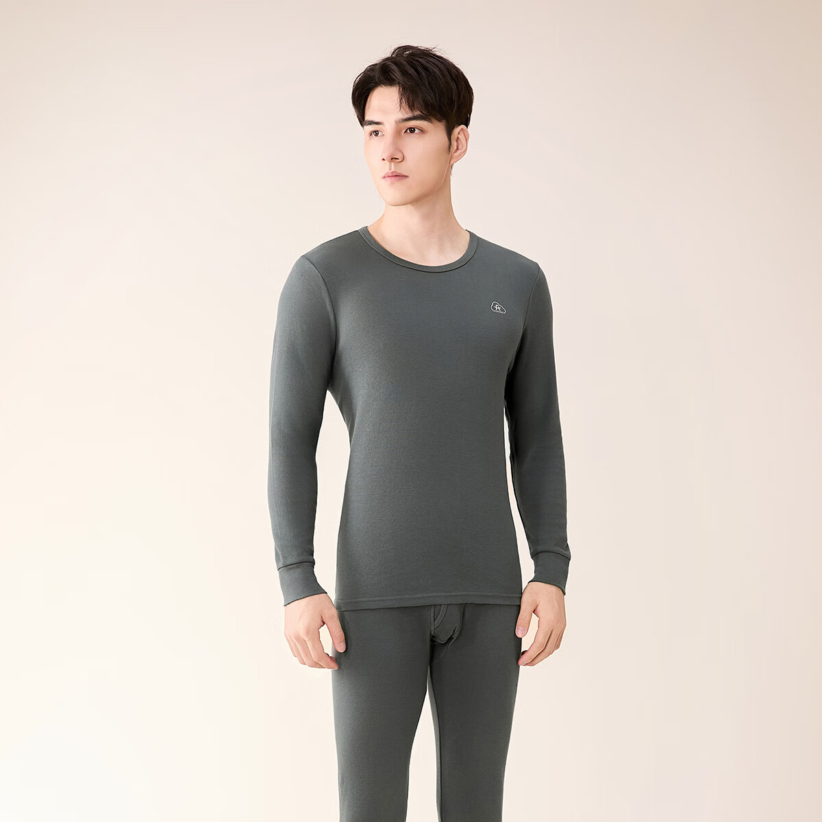 芬腾保暖内衣【100%纯棉 防静电】情侣圆领温暖打底套装秋衣秋裤新年 男款-铁灰 XL