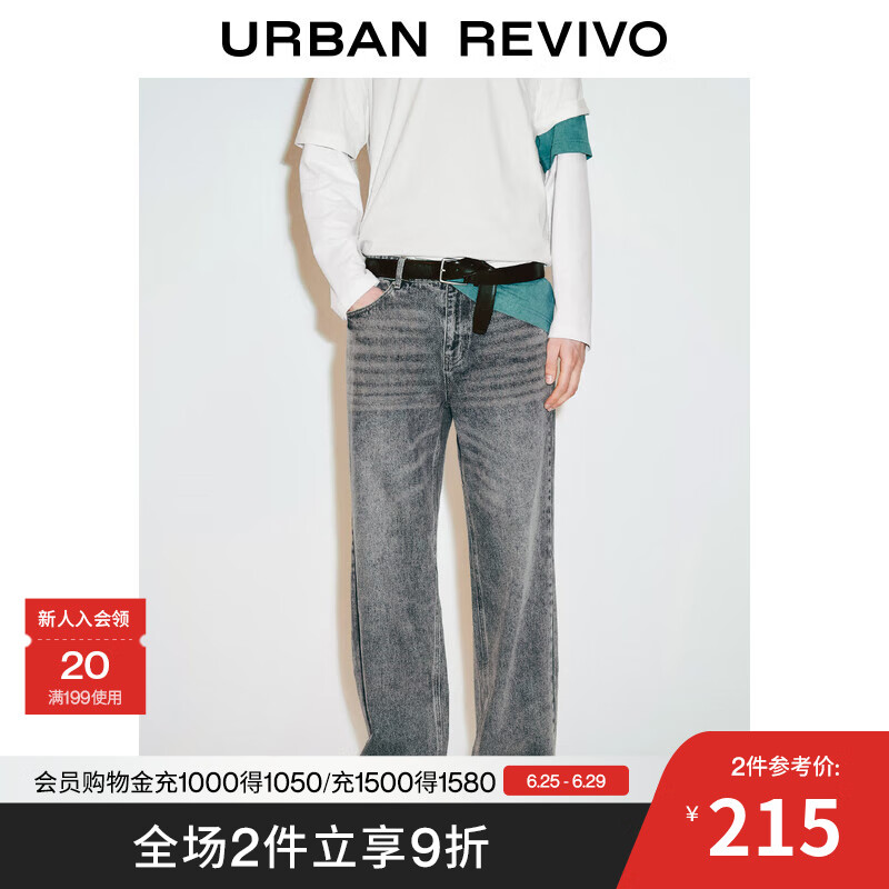 UR2025夏季新款男装时尚做旧猫须洗水阔腿牛仔长裤UMY850031 深灰蓝 30