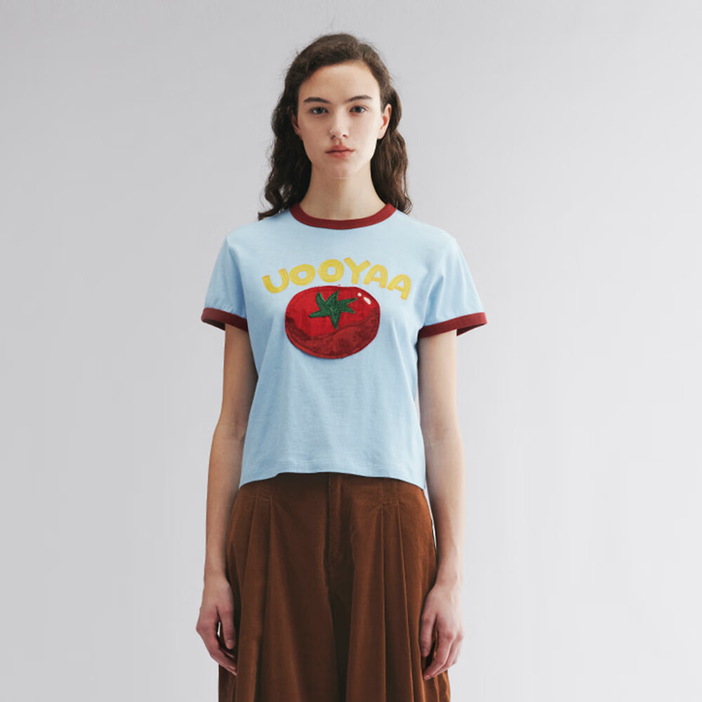 UOOYAA/乌丫2025秋新款「爱与食物」Ringer TeeT恤 蓝色 L