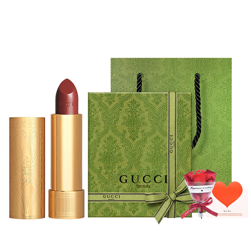 古馳（GUCCI）口紅絨霧啞光505唇釉208化妝品套裝唇釉情人節(jié)禮物送女生女友禮盒 【熱賣】華緞203#玫瑰豆沙