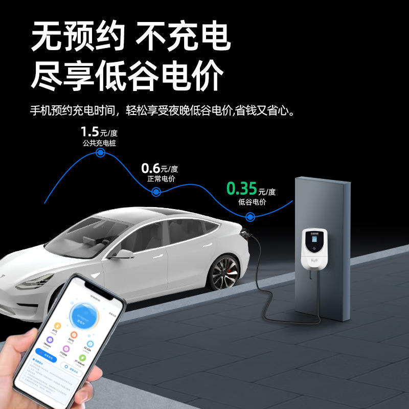 汇腾兼容腾势充电桩220v家用7kW立柱壁挂式刷卡手机预约 腾势D9 【7KW 3米】即插即充+充满自停