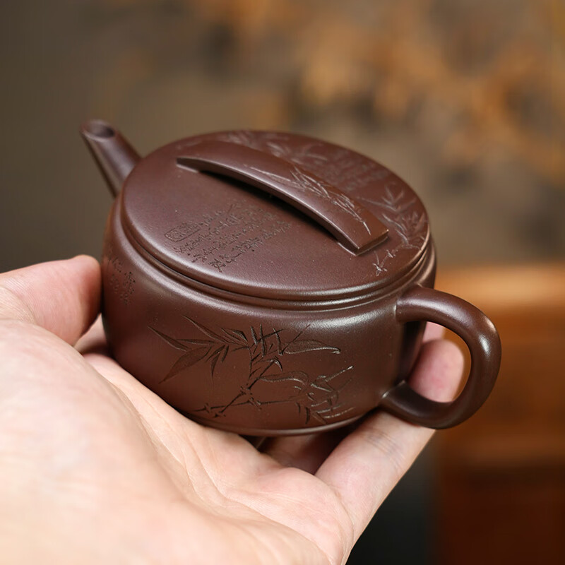 紫来顺宜兴名家高端紫砂壶纯手工刻绘剑流汉瓦壶正品送领导送男士礼品 紫泥剑流汉瓦 170ml