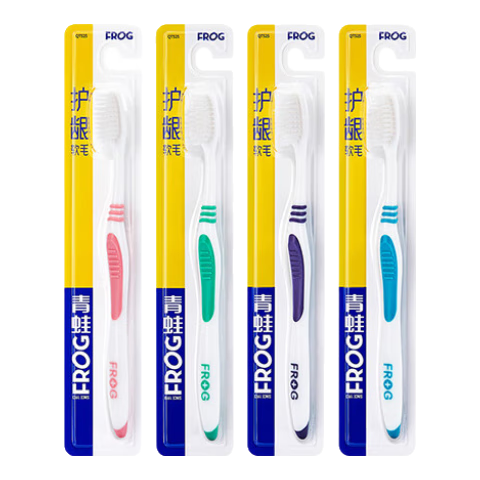青蛙（FROG）套装系列成人牙刷4支装 柔丝软毛深层清洁家庭独立装