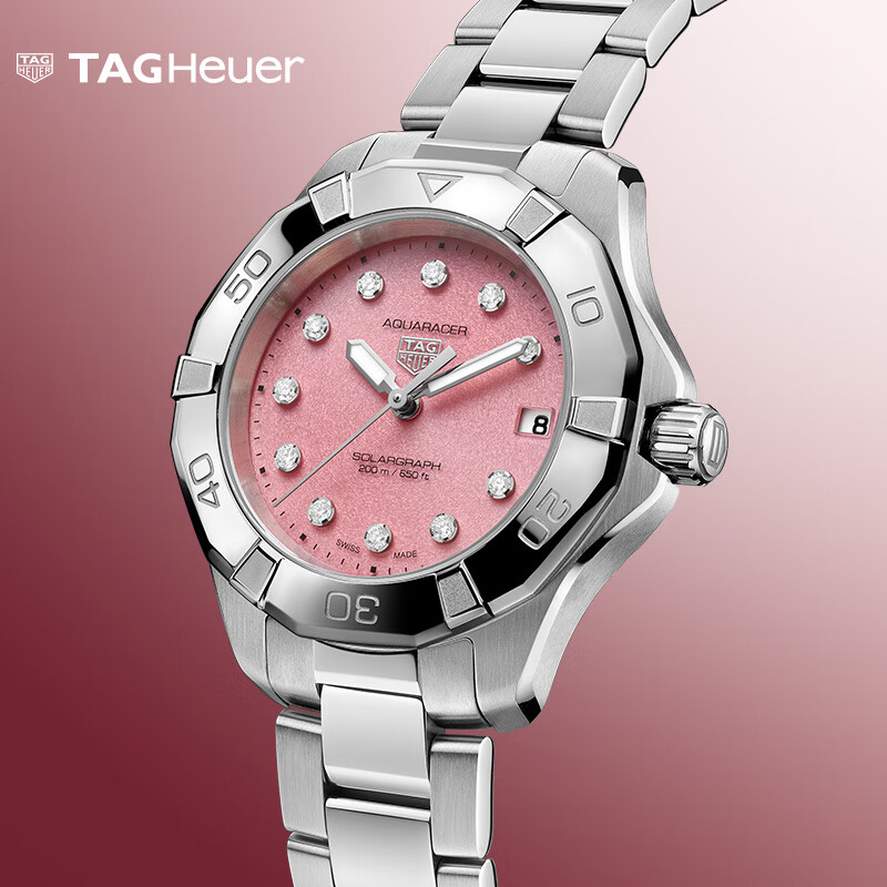 泰格豪雅【母亲节礼物】TAG Heuer泰格豪雅竞潜系列粉色表盘太阳能钻石 WBP1318.BA0005
