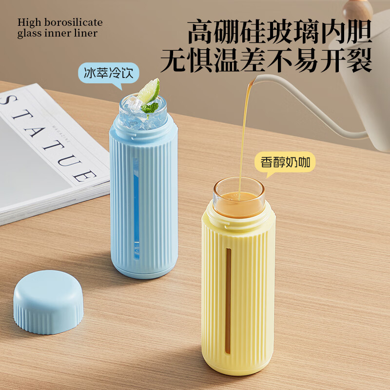 炊大皇（COOKER KING）高硼硅玻璃水杯防烫防滑茶杯茶漏学生男女士便携高颜值透明家用 黄色【新品-高硼硅玻璃】250ml