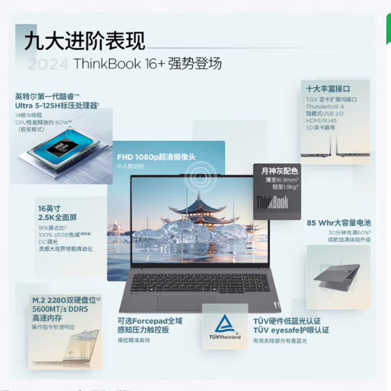 ThinkPad【補貼20%】聯(lián)想ThinkBook 16+ 酷睿標壓高性能輕薄全能商務學生辦公16英寸筆記本電腦繪圖本 UItra5-125H16G4T 2.5K