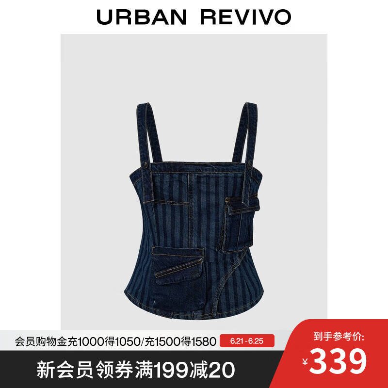 UR2025夏季新款女装设计感解构工装贴袋条纹牛仔衬衫UID850018 蓝色 S