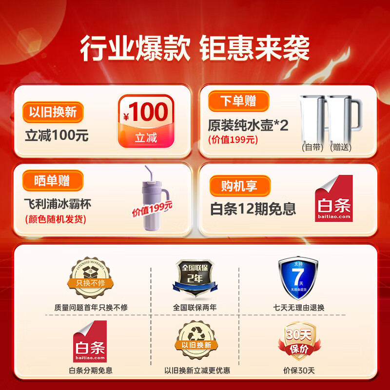 飞利浦(PHILIPS)冰块净水器家用台式即热免安装净饮机矿泉加热直饮一体机饮水机 冰境i1全自动制冰机ADD8600 【首创制冰功能】两芯装