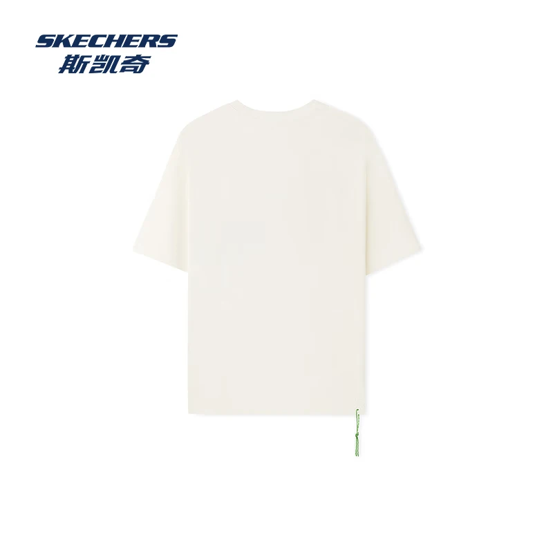 斯凯奇(Skechers)【成毅同款】2025夏季男士印花针织短袖T恤衫L225M102 棉花糖白/0074 XL