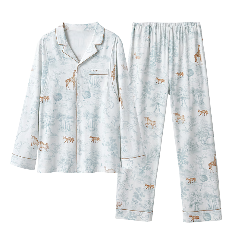 嫚熙（EMXEE）春秋產(chǎn)后月子服孕婦哺乳睡衣新款孕期森林秘境家居服套裝 森林密境-兩件套（帶哺乳口） L（適穿120-140斤）