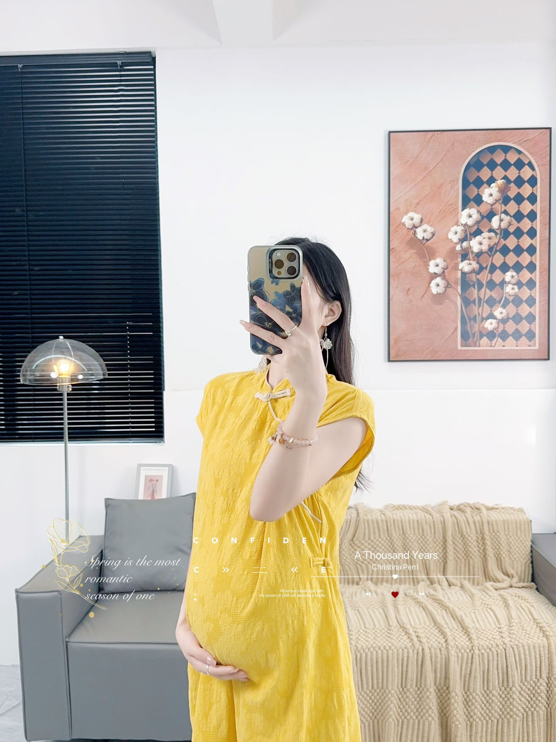 喜雅萌新中式孕婦旗袍新中式孕婦裝夏款裙子改良旗袍國風(fēng)連衣裙2025新款 黃色 M