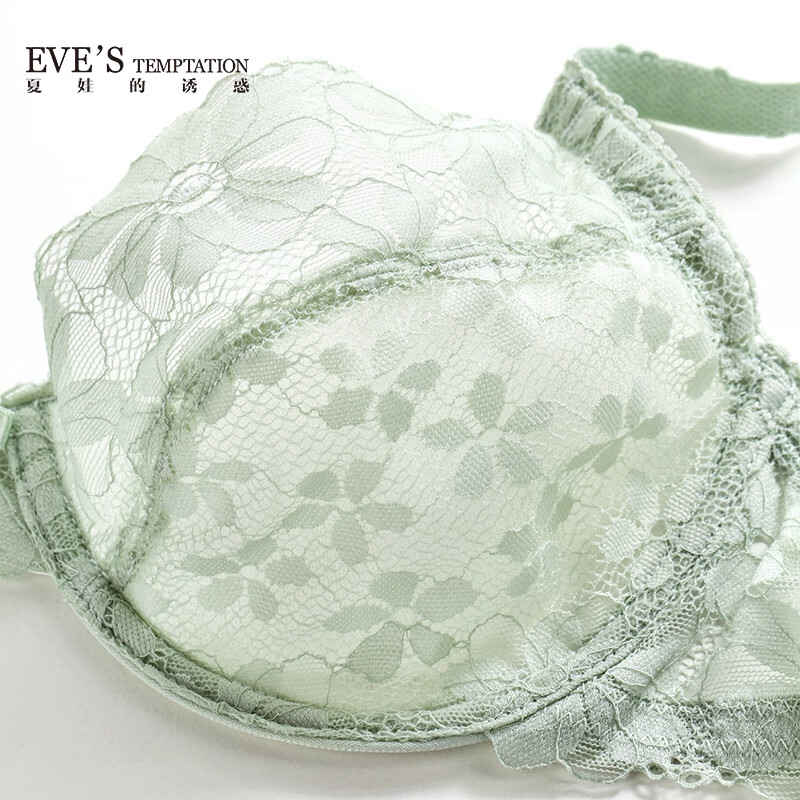 夏娃的诱惑绽放组深V性感蕾丝花边文胸大码薄款女士内衣钢圈围大胸显小胸罩 淡绿色 75B