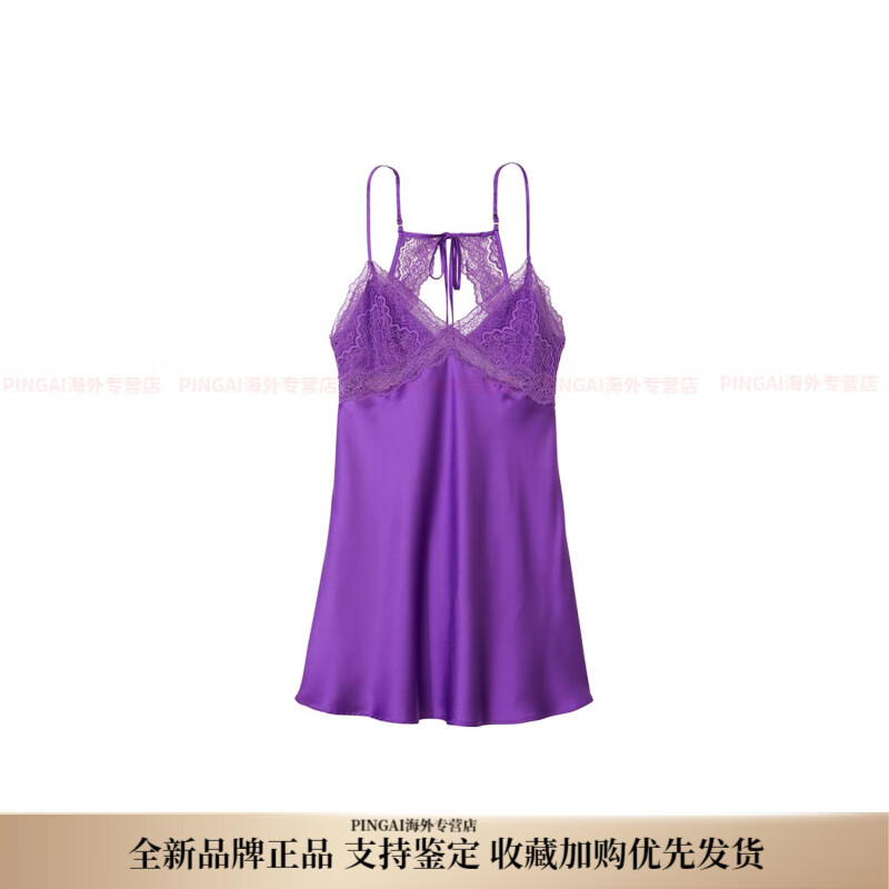 維多利亞的秘密（Victoria's Secret）性感蕾絲V領(lǐng)吊帶裙家居連衣裙睡裙 女款 紫色 紫色 L