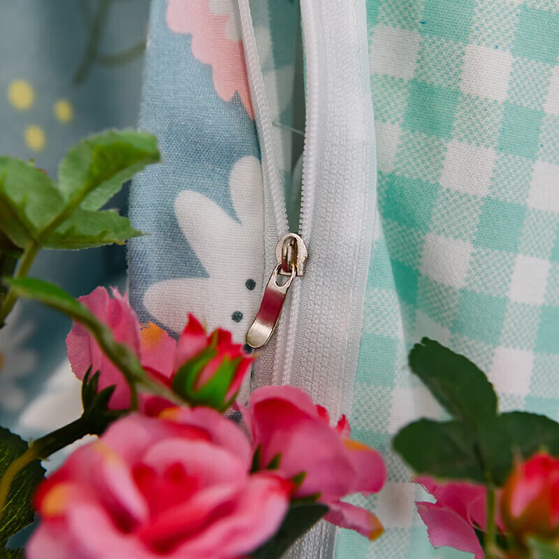 软贝 小清新四件套 透气亲肤 印花卡通简约田园套件被套床单床上用品 朵朵情怀-绿 2.0m 床单款 四件套(被套200*230cm)