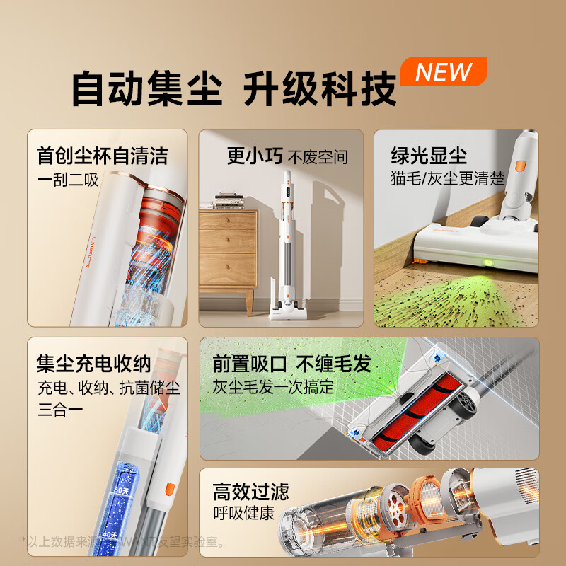 UWANT友望吸尘器大橘pro【专利防缠绕】家用无线手持自集尘吸尘器 宠物毛吸尘器家用大吸力 VC2403 大橘pro