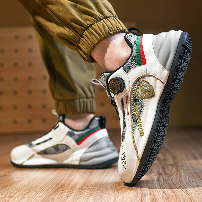 杜莎米娅春季透气运动鞋高端轻奢专柜同款男鞋减震纽扣鞋厚底增高休闲鞋 白灰 4.5cm内增高纽扣鞋 45