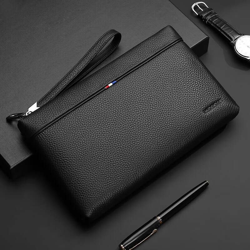 稻草人男士手包头层牛皮大容量手拿包多卡位拉链信封包手夹钱包生日