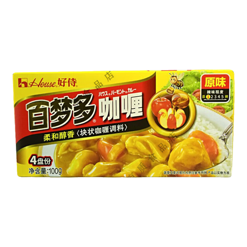 好侍好侍House百夢多咖喱塊日式拌飯醬家用原味烹飪調(diào)味料魚丸雞肉飯 1度辣原味100克