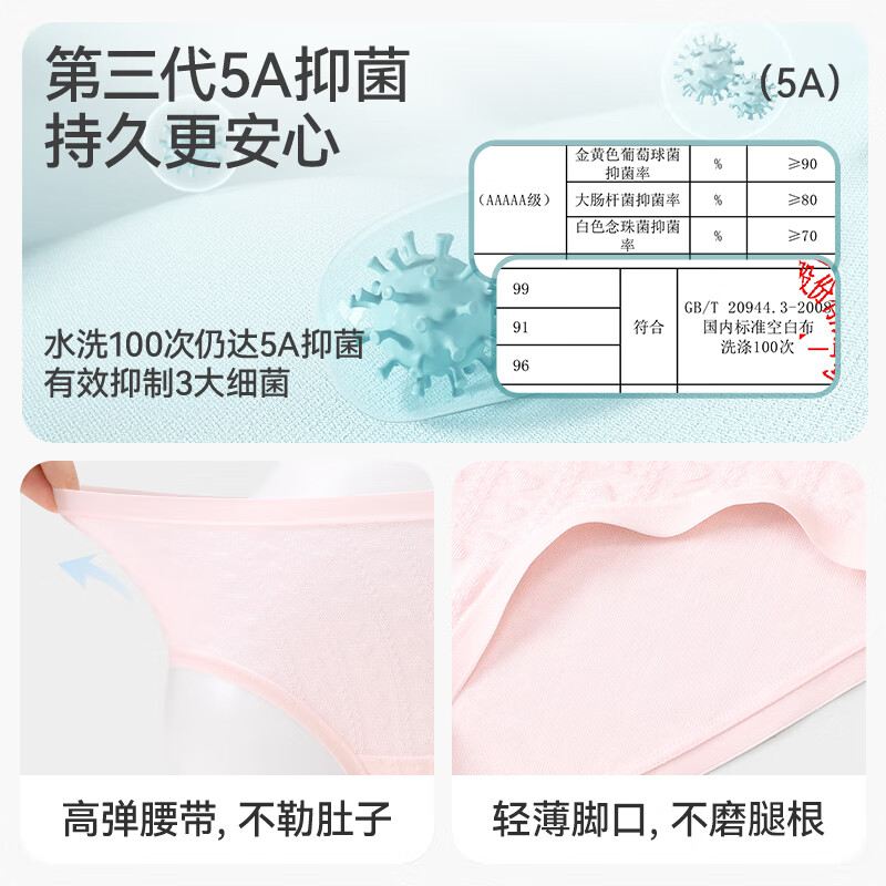 久岁伴儿童内裤男女童平角裤薄款中大童学生透气抑菌高弹三角短裤3条装 【提花透气】女童/三角/405079/ 3条 160 身高150-162体重90-105斤