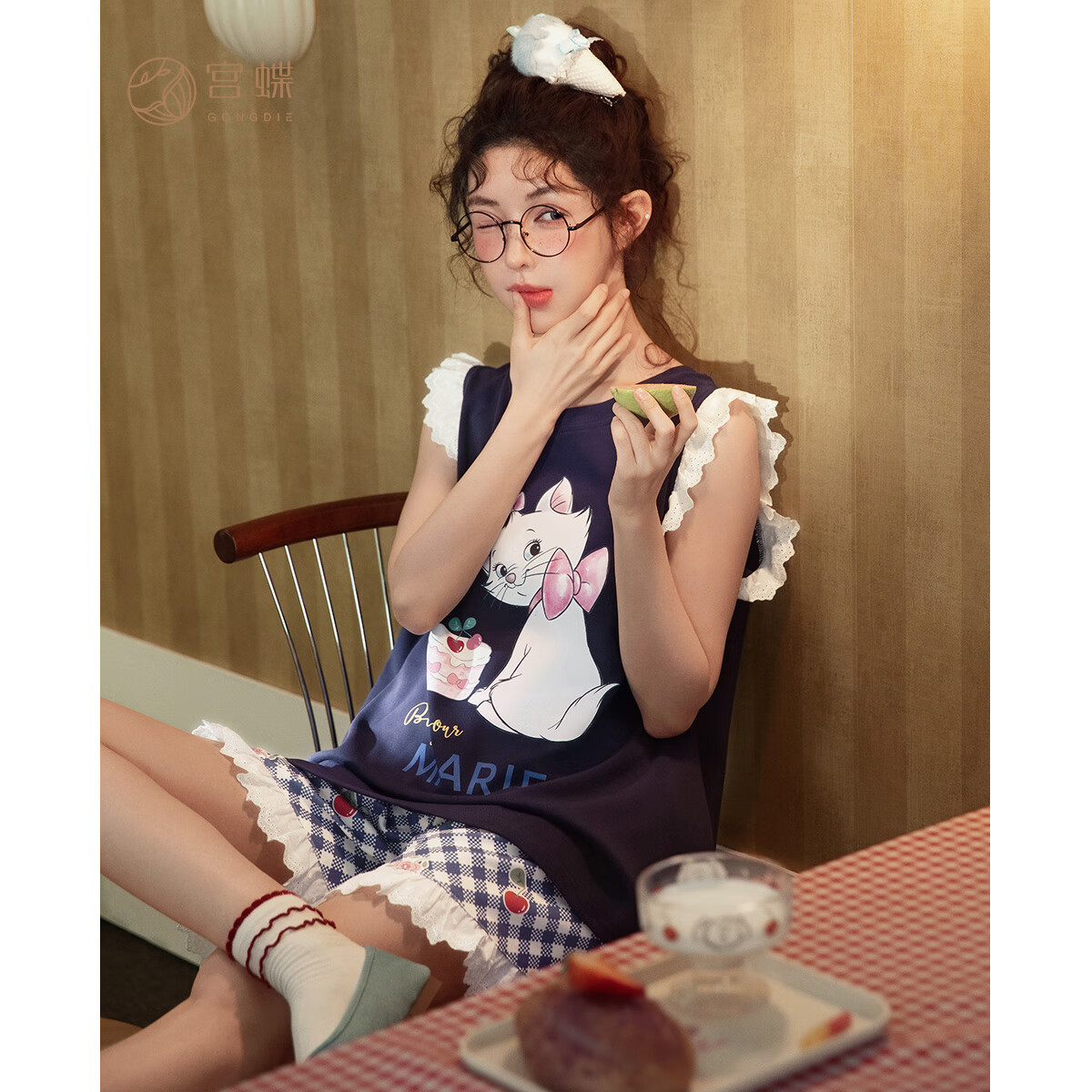 宫蝶宫蝶【凉感型】迪士尼玛丽猫纯棉睡衣女款夏季卡通无袖家居服套装 玛丽猫无袖套装 L （建议100-120斤）
