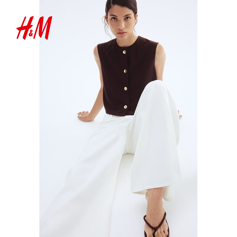 H&M女士马夹2025夏新款双面布马甲1296219 深棕色 S 160/88
